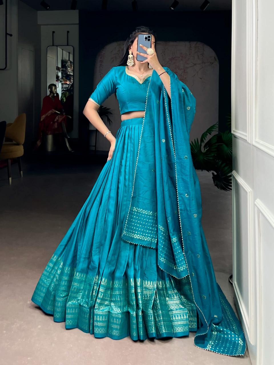 Peacock blue Lehenga choli materials wholesale